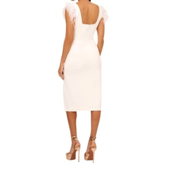 Adrianne Papell White Feather-Trimmed Midi Dress With Side Slit Sz 14 NWT - Picture 5 of 9